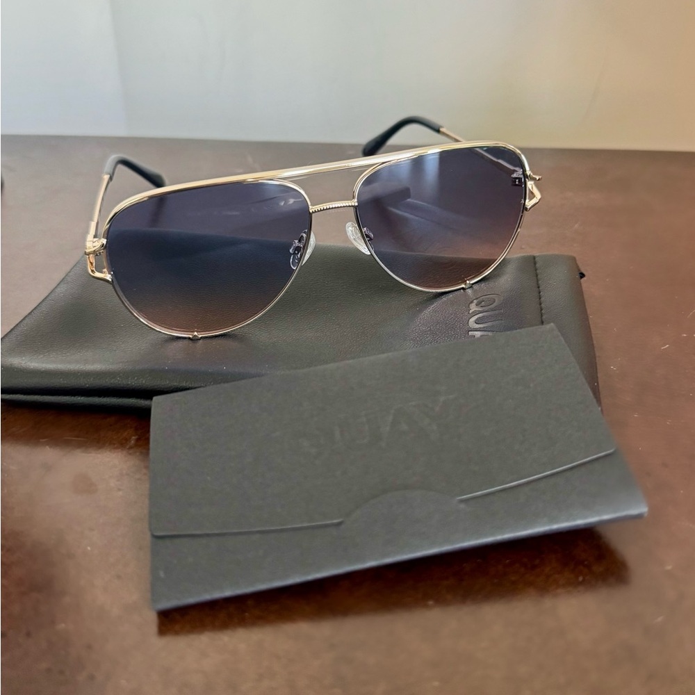 Quay Australia Black Aviator Sunglasses Gradient Lenses